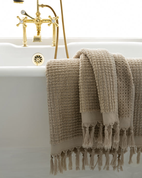 Quick-Dry Tassel Bath Collection Set - Towels, Shower Curtain, Bath Mat
