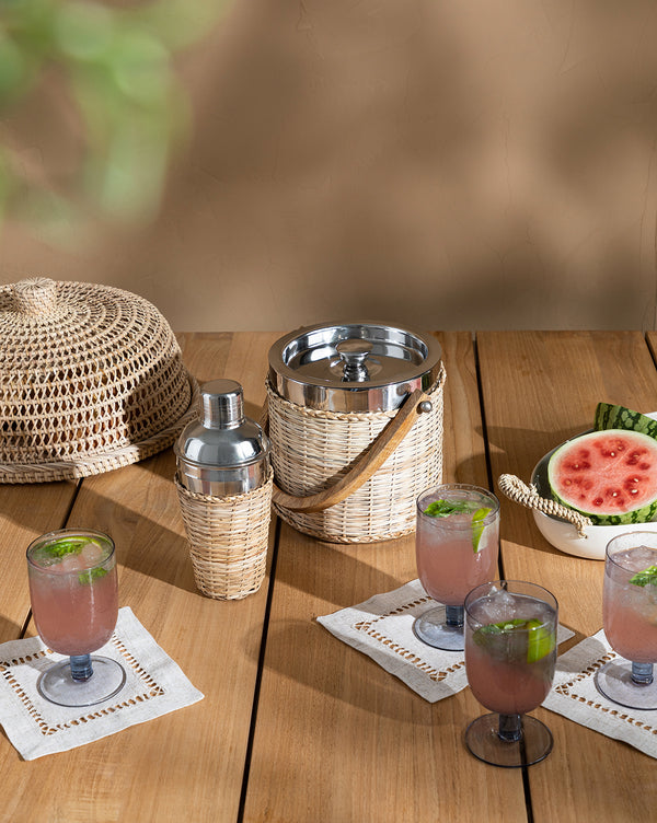 Rattan Ice Bucket with Wooden Handle