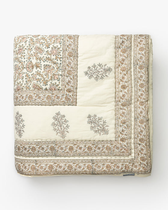  block print, block print quilt, floral quilt, patterned bedding 