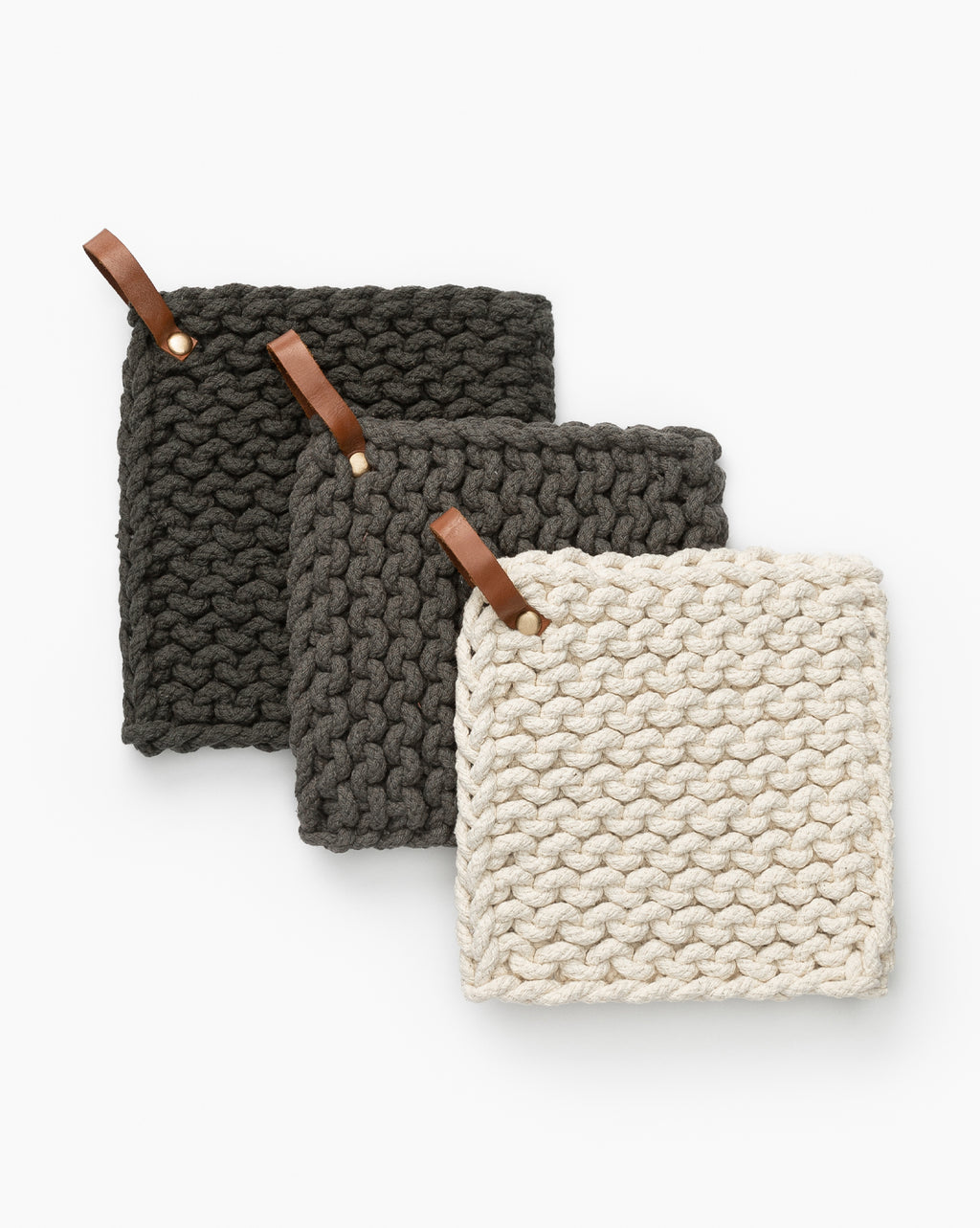 Leather Handled Crochet Pot Holder (Set of 3) – McGee & Co.