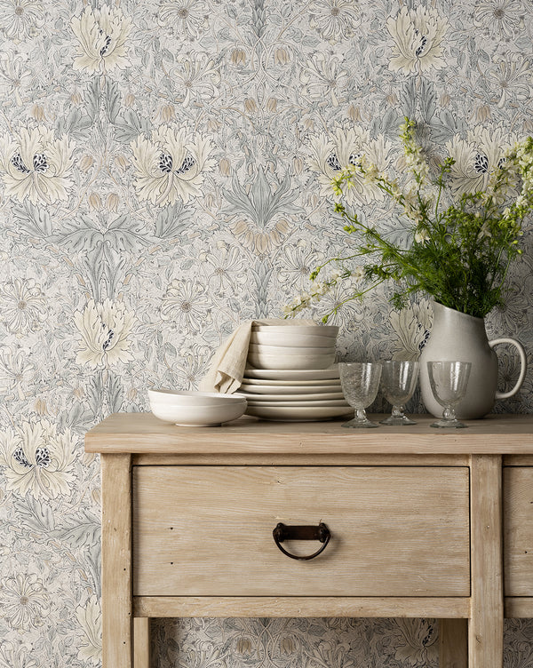 blue floral wallpaper, tulip wallpaper