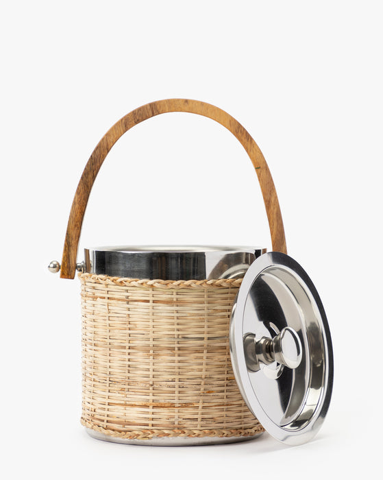 Rattan Ice Bucket with Wooden Handle