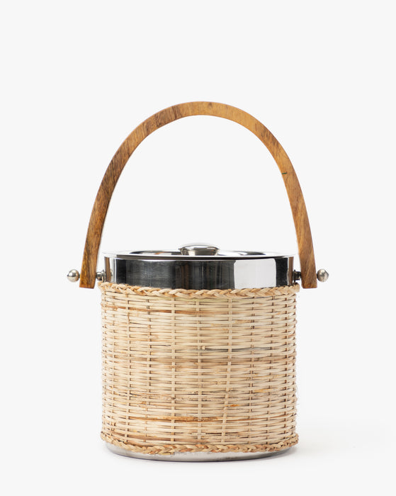 Rattan Ice Bucket with Wooden Handle