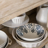 White & Blue Hand-Stamped Bowl