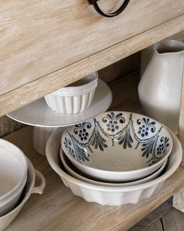 White & Blue Hand-Stamped Bowl