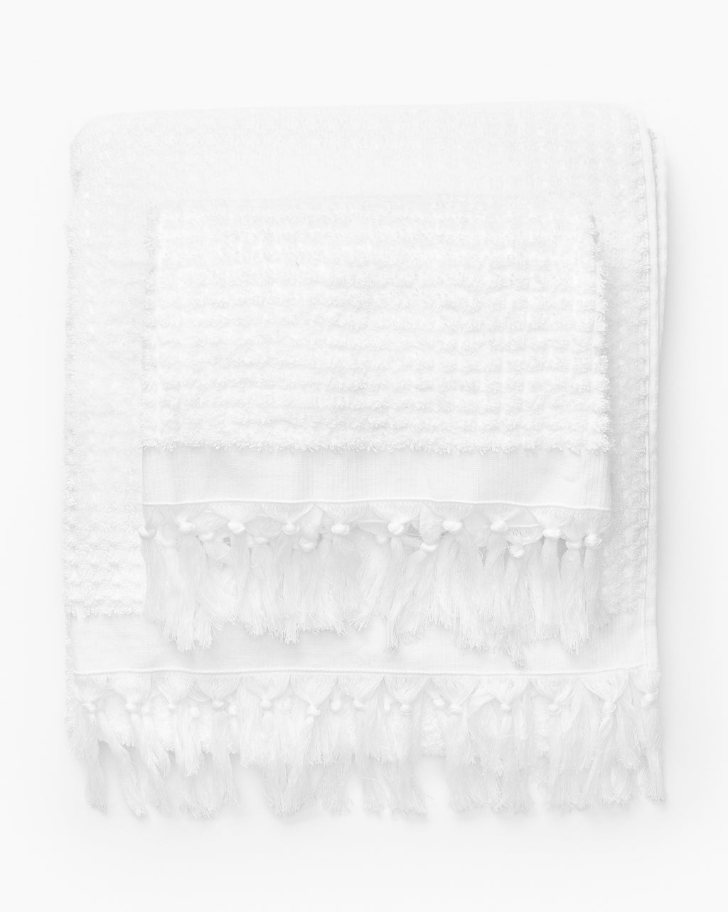 Threshold White Honeycomb Knotted Fringe Bath Towels