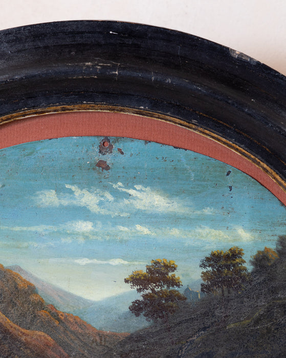 Vintage Round Mountain Landscape Painting