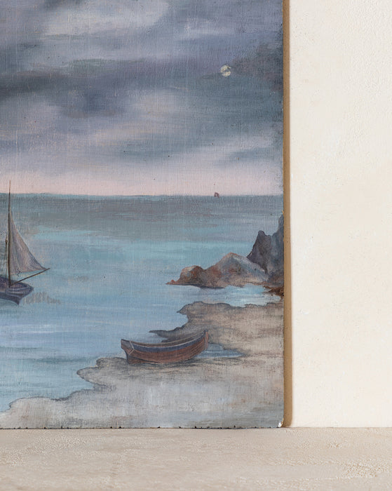 Vintage Sailboat Oil Painting