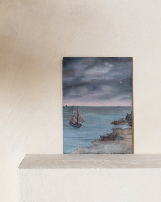 Vintage Sailboat Oil Painting