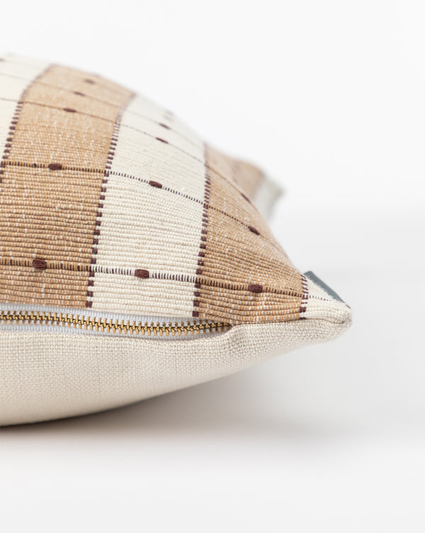 Vintage Tan Check Pillow Cover No. 1