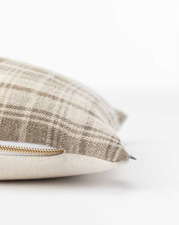 Vintage Taupe Plaid Pillow Cover No. 3