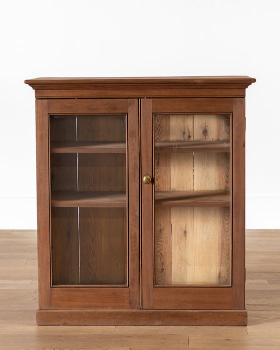 Vintage Wooden Bookcase with Glass Doors