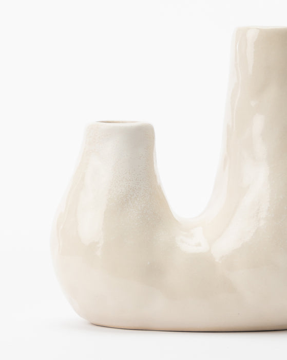 White Ceramic Duo Candle Holder