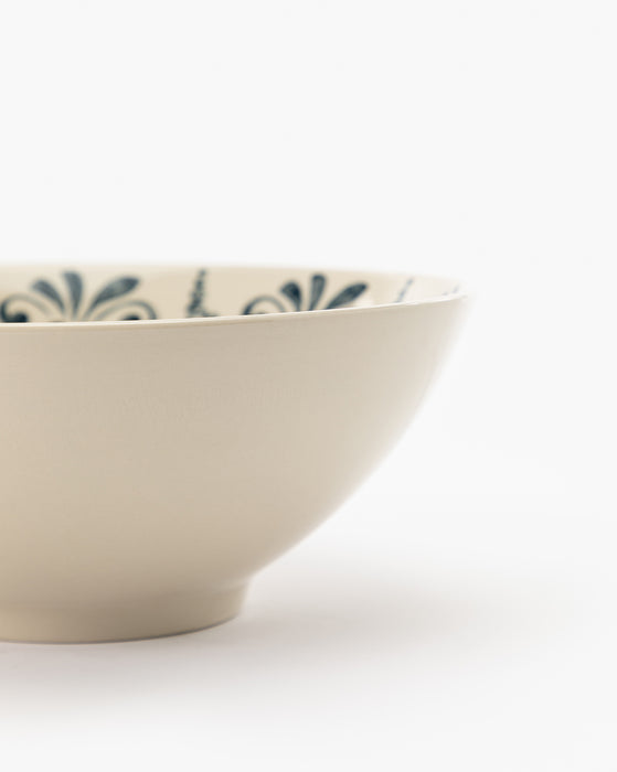 White & Blue Hand-Stamped Bowl