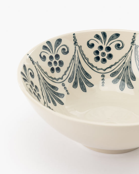 White & Blue Hand-Stamped Bowl
