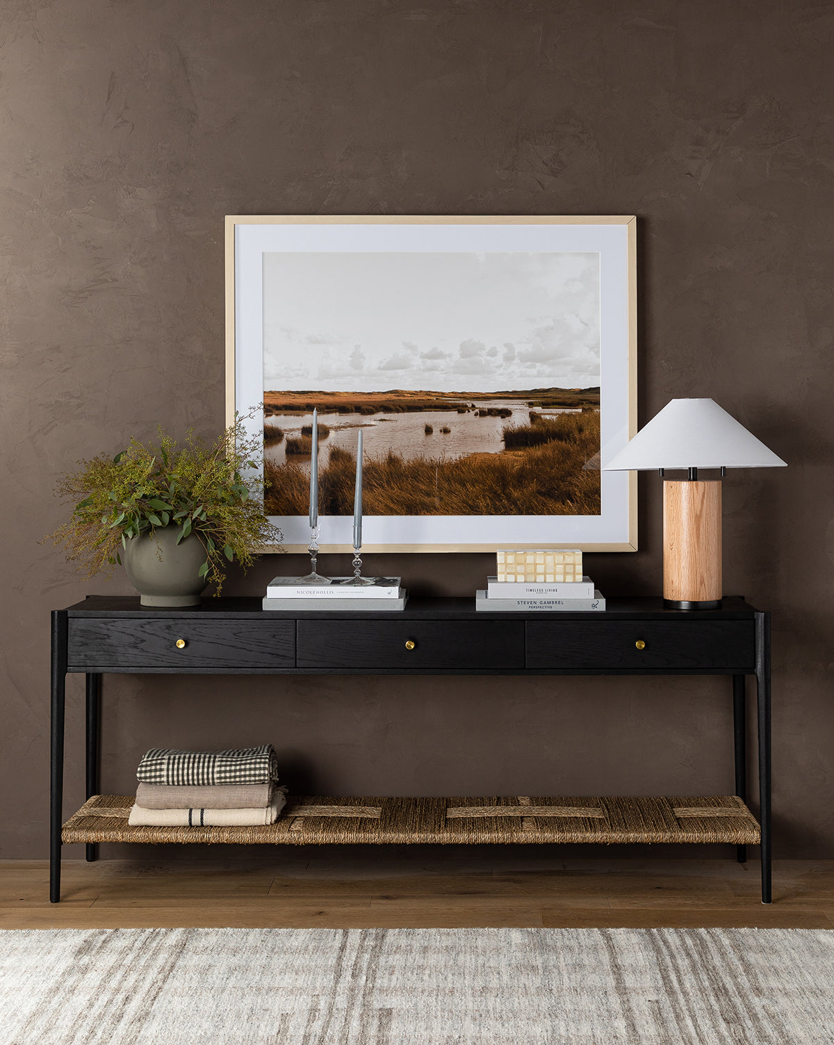 Woven drawer console table black studio mcgee hotsell